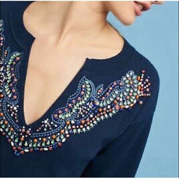Moth Anthropologie Navy Gemstone Sweater | S - Picture 2 of 8